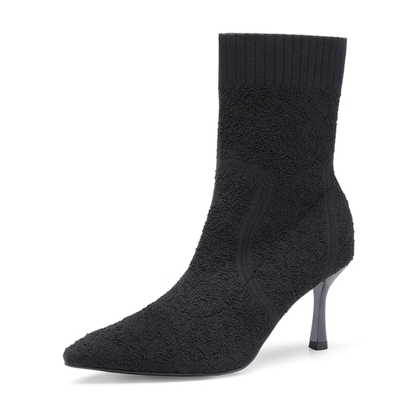 Knitted Stiletto Ankle Booties - BLACK KNITTING -  0